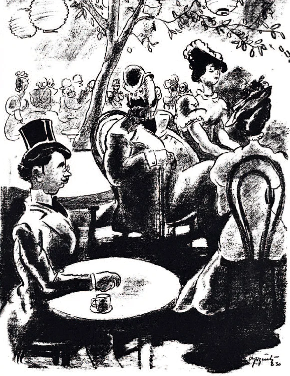 Intrigile amoroase s-au aflat în centrul a numeroase creaţii caragialiene, iar ilustratorul Aurel Jiquidi va realiza, la rândul său, o serie inspirată de litografii pentru piesa „O noapte furtunoasă”: Jupân Dumitrache şi soaţa la „Iunion”