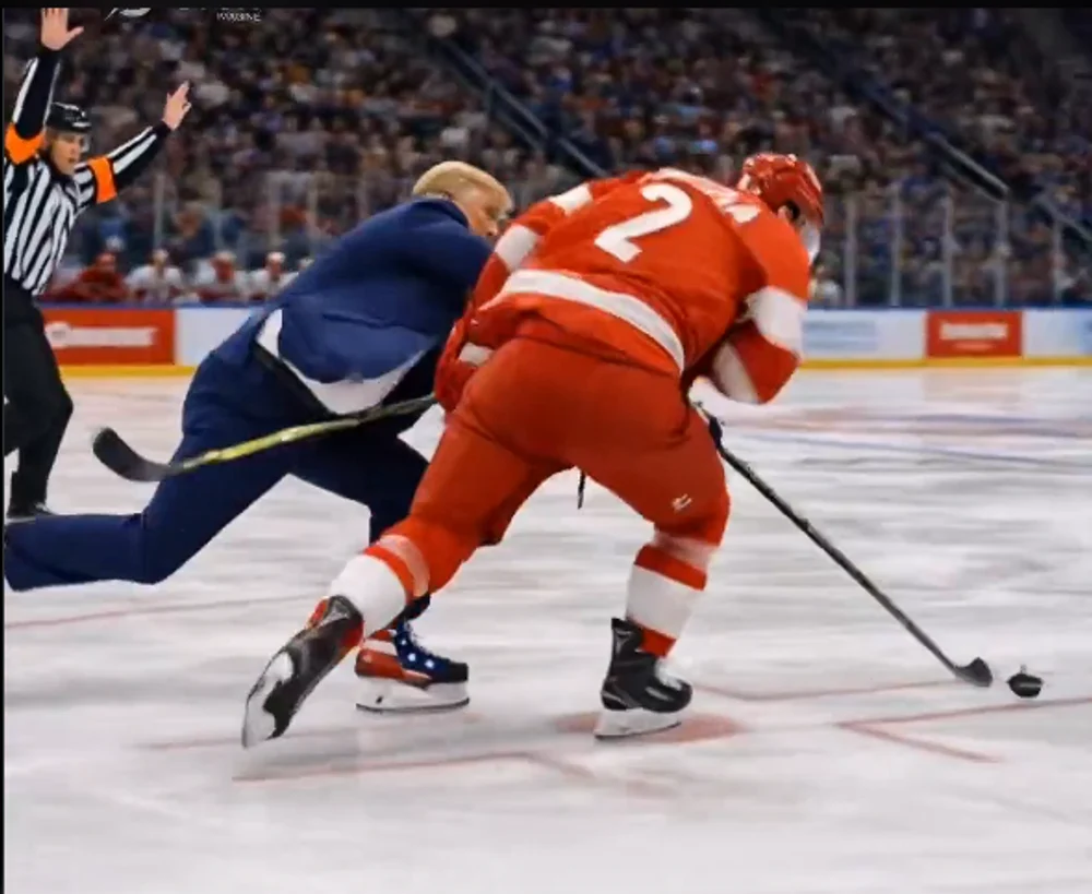 „Dezgustător”. Trump, criticat dur după ce a distribuit un videoclip creat cu AI, în care apare lovind jucătorii canadieni de hochei