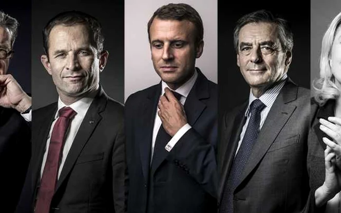 Jean-Luc Mélenchon, Benoît Hamon, Emmanuel Macron , François Fillon şi Marine Le Pen FOTO AFP