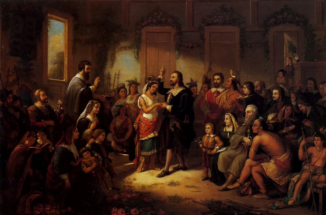 Căsătoria lui Pocahontas. Pictură de Henry Brueckner, din 1855