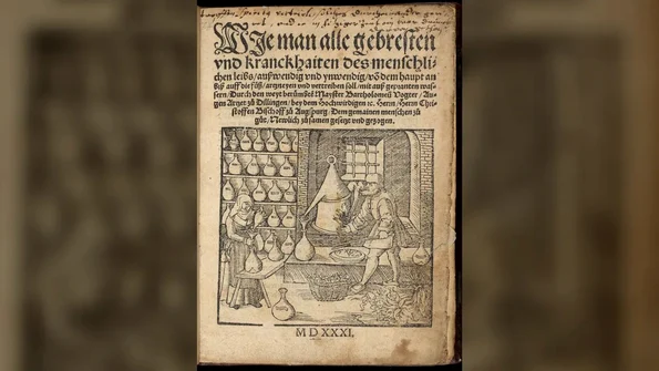 Pagina de titlu a unei colecții de rețete medicale germane din perioada Renașterii, publicată în 1531 de Bartholomäus Vogtherr (© The John Rylands Research Institute and Library, The University of Manchester)