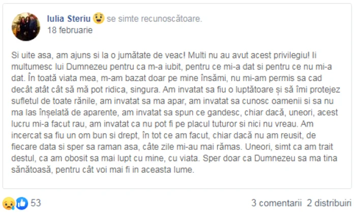 mesaj iulia steriu facebook