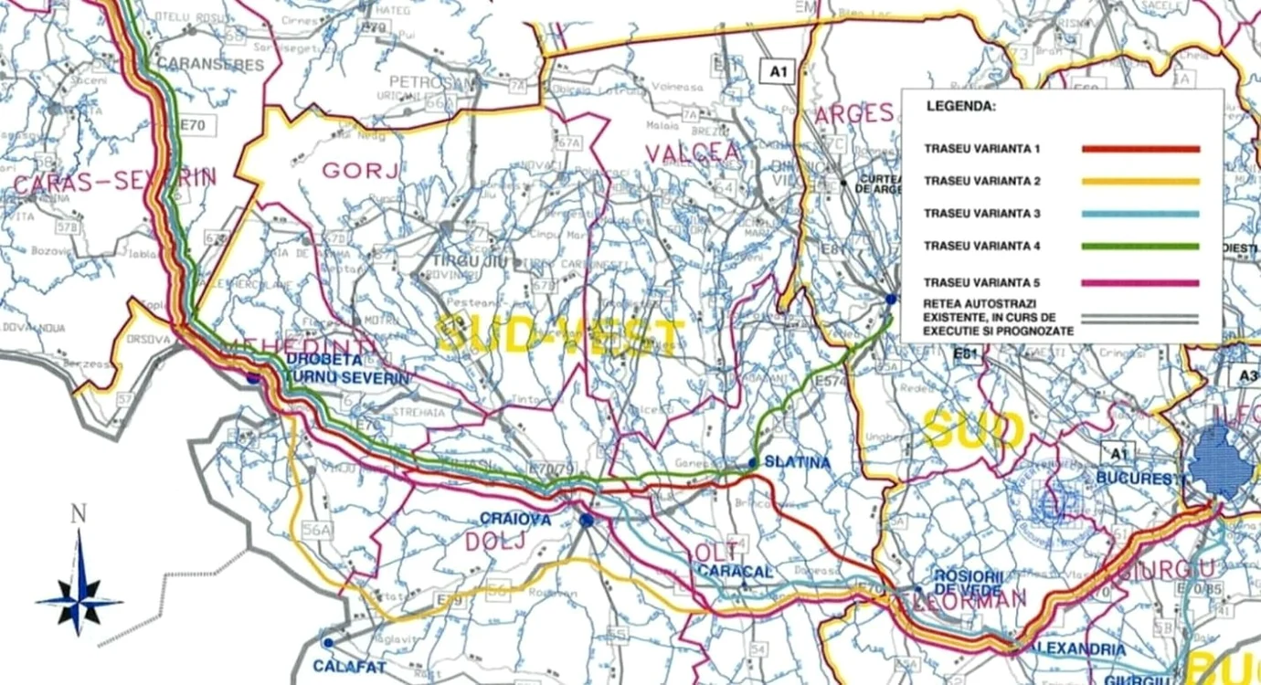 Harta rutieră din zona sud-vest a României