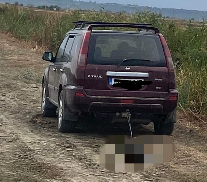 Caz șocant: câine legat de o mașină și târât pe un drum de pământ din apropierea Vămii Galați