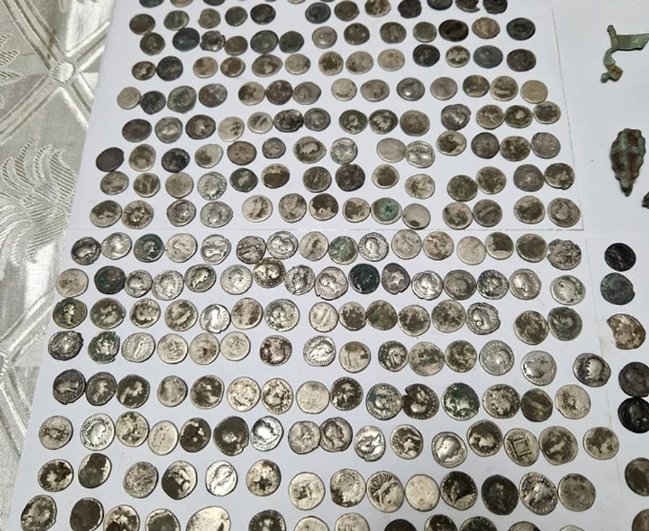Monedele au fost descoperite la Valea Ursului, Neamț FOTO Club Detect Roman
