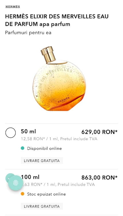 Hermes Eau de Merveilles, parfumul preferat al Antoniei / foto: Captură douglas.ro.