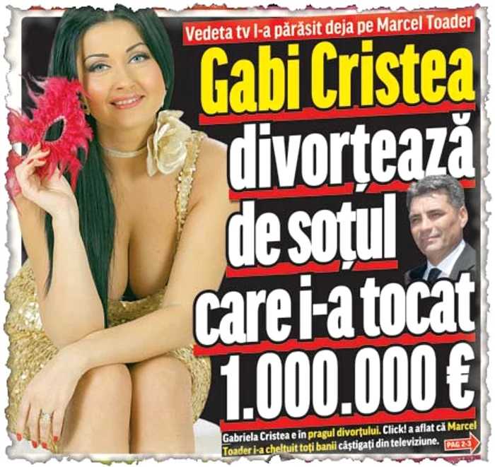 Gabriela Cristea (38 de ani) şi  Marcel Toader (50 de ani) s-au  căsătorit în 2008, la doi ani după  ce fostul rugbist a divorţat de o  altă vedetă, Anamaria Ferenţ