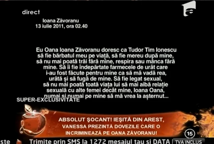 Declaratiile Oanei Zăvoranu la vrăjitoare (captura Antena 1)
