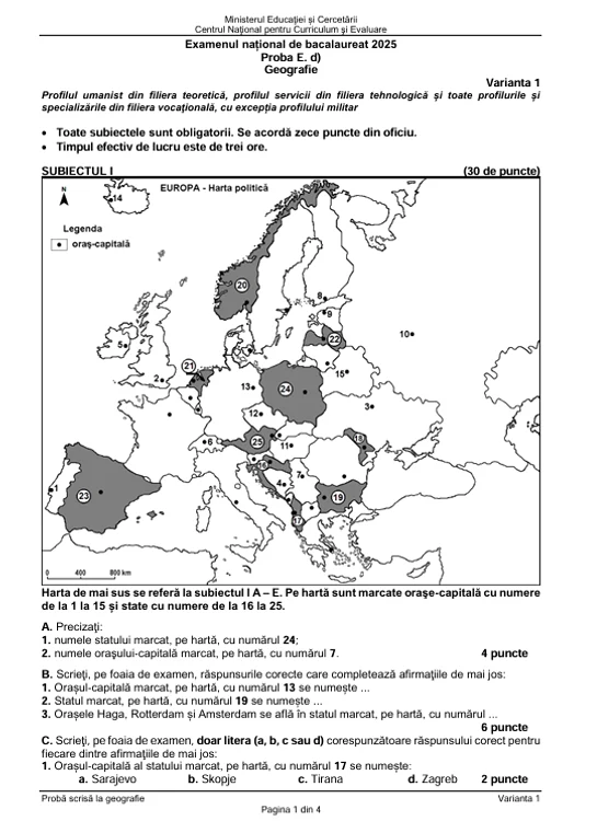 Subiecte Geografie. FOTO Edu.ro