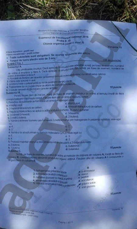 Subiectele de la Chimie - pagina 1