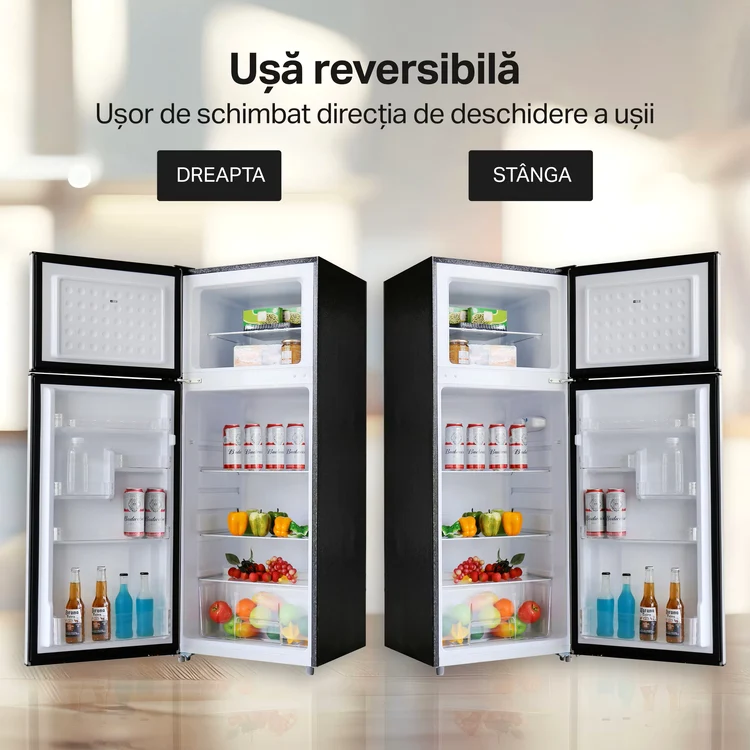 Frigiderul cu 2 uși din sticlă Starcrest SF-208GLS-BK prezentat în oglindă: uși reversibile / eMAG