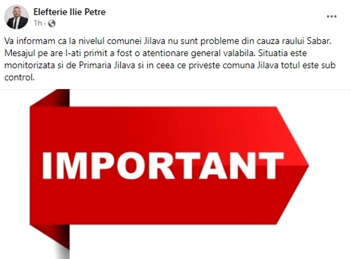 Răspunsul clarificator al primarului localității, transmis sâmbătă, 3 septembrie