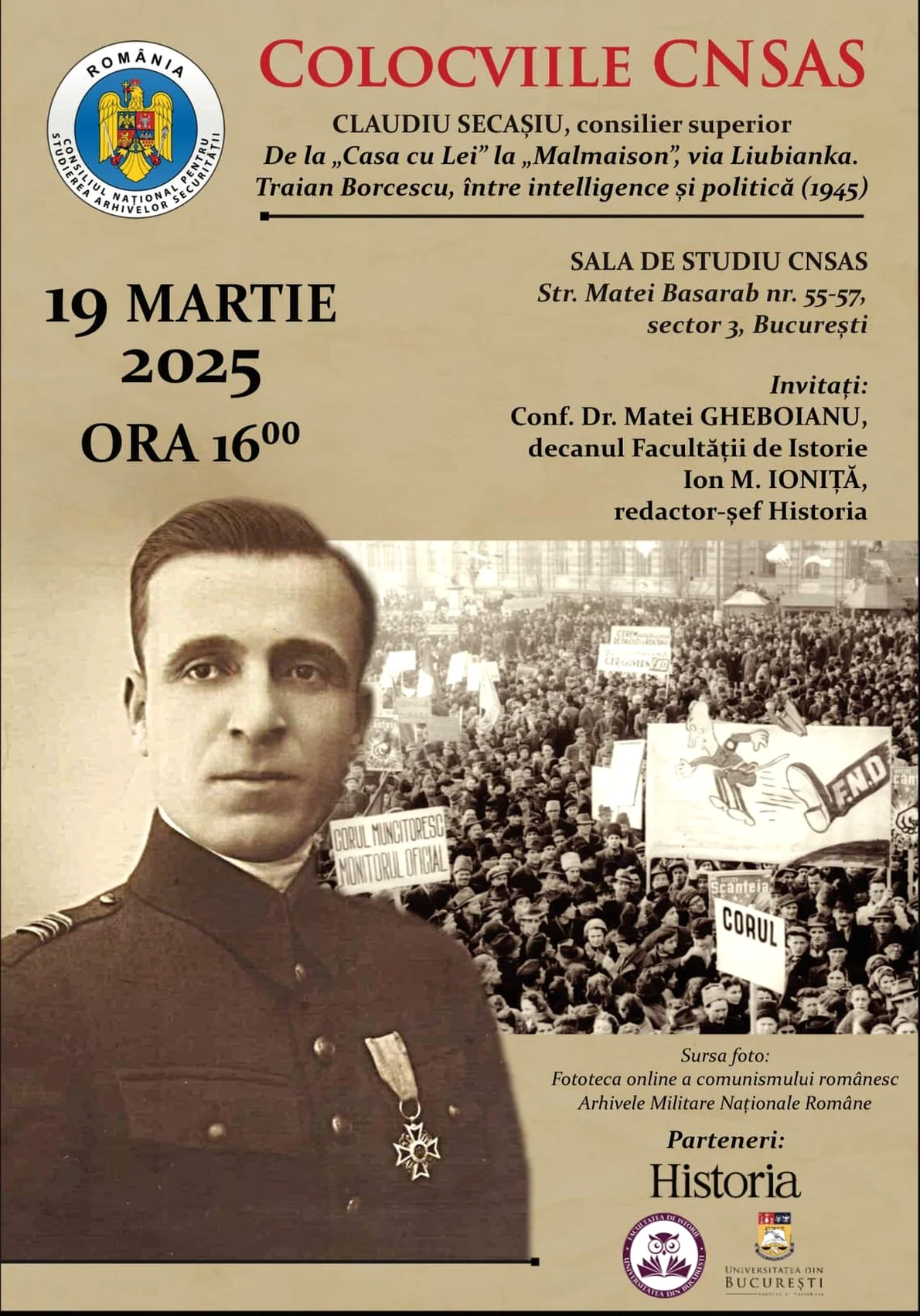  „Colocviile CNSAS”: De la „Casa cu Lei” la „Malmaison”, via Liubianka. Traian Borcescu, între intelligence și politică (1945)