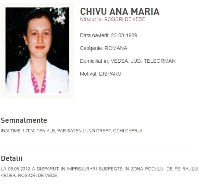 Ana Maria Chivu a dispărut în 2012 în condiții suspecte