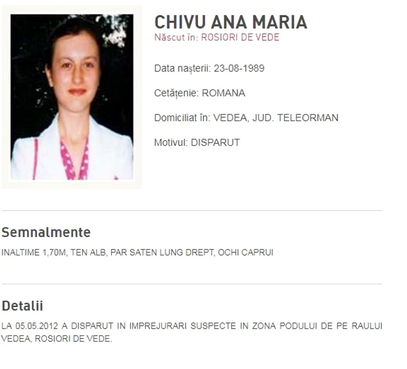 
    Ana Maria Chivu a dispărut în 2012 în condiții suspecte  