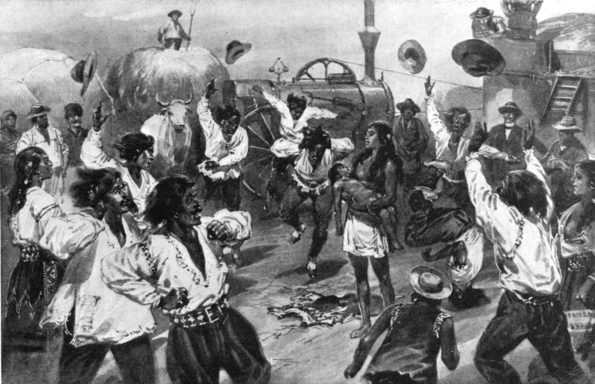 Grup de ţigani la o fermă românească, într-o imagine publicată în „The Illustrated London News” pe 14 October 1905 FOTO wikimedia.org