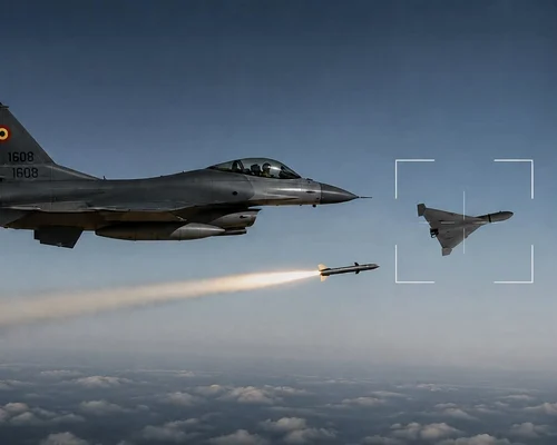 Ilustrație AI cu un F16 care doboară o dronă FOTO MApN / Facebook
