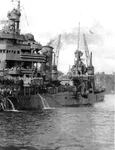USS New Orleans with missing bow in Tulagi Harbor jpg