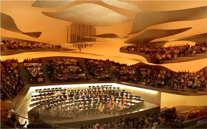 Philarmonie de Paris - încă în construcţie, aici avem imaginea virtuală a proiectului - va fi sala în care Orchestre de Paris va avea reşedinţa din 2014, cînd legendara Pleyel va fi părăsită.