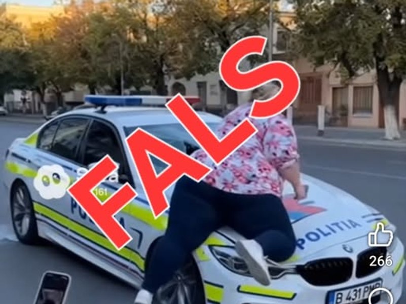 Fake news viral cu o femeie care distruge un BMW al Poliției. MAI avertizează: este realizat cu programe de inteligență artificială