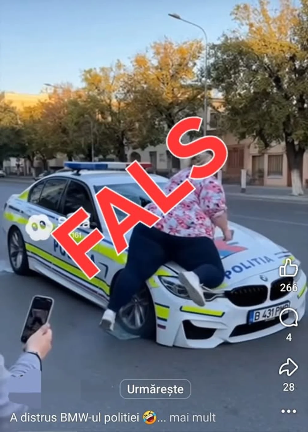Fake news viral cu o femeie care distruge un BMW al Poliției. MAI avertizează: este realizat cu programe de inteligență artificială