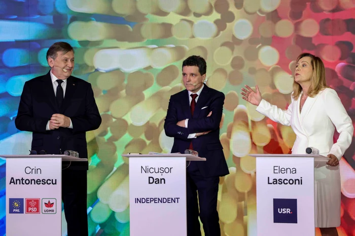 Crin Antonescu, Nicușor Dan și Elena Lasconi la dezbaterea Digi24/FOTO: Inquam photos