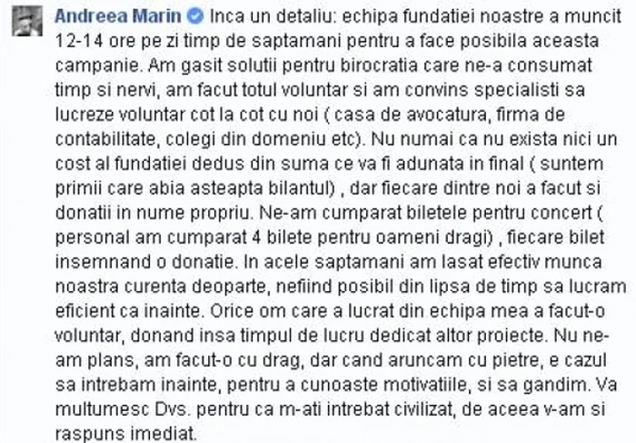 Andreea Marin s-a apărat pe Facebook