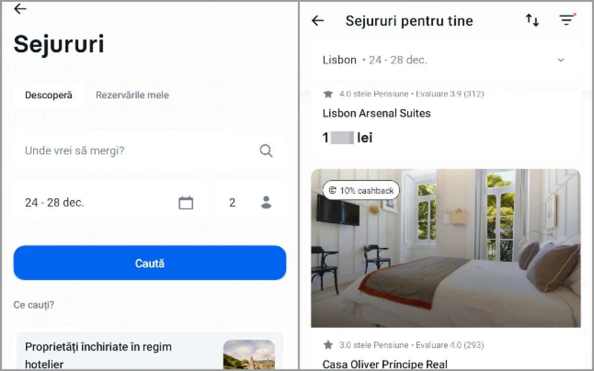 Capturi din aplicaţie.