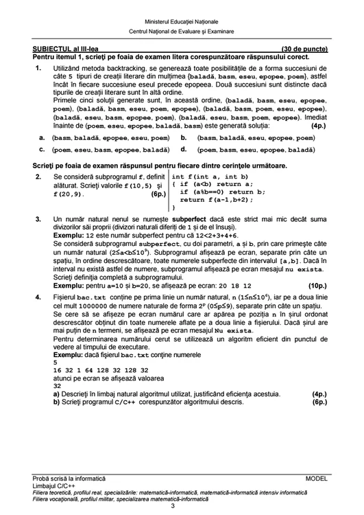 Proba E. Informatică - prima sesiune