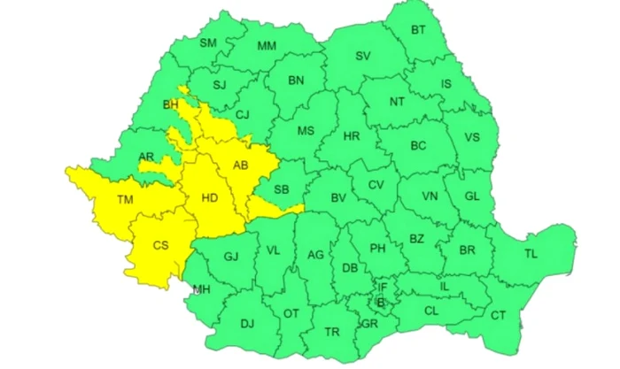 Avertizare meteo de ploi torențiale. Sursa foto: ANM