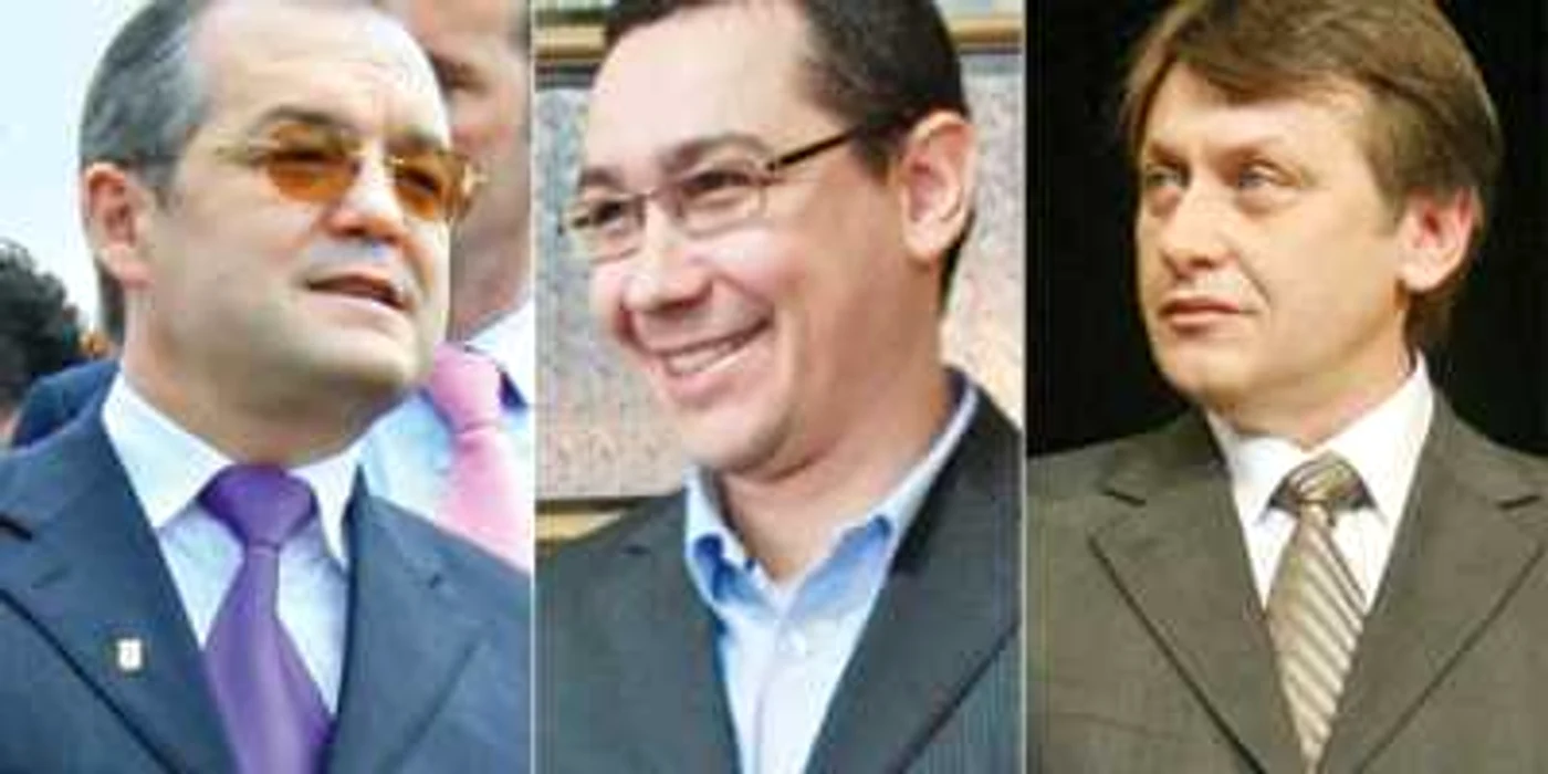 Emil Boc,  preşedintele PDL ,Victor Ponta, preşedintele PSD şi Crin Antonescu, preşedintele PNL