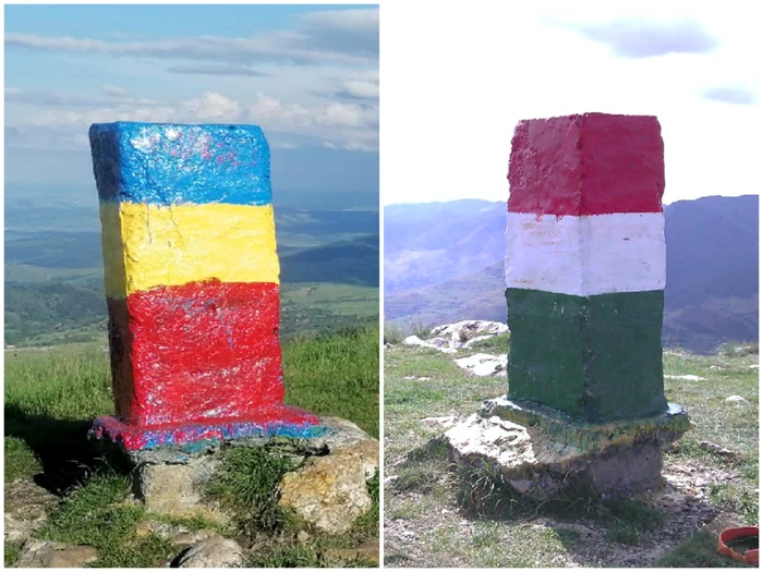 Bornele de pe Piatra Secuiului sunt vopsite periodic în culorile celor două ţări. Foto Adevărul