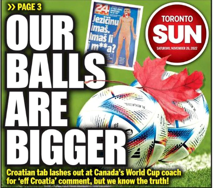 Răspunsul canadienilor pe tema ”mingilor” mai mari. Foto Toronto Sun