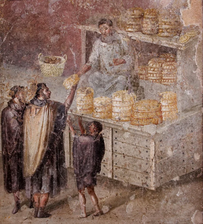 O tarabă cu pâine, pictură murală din Pompeii