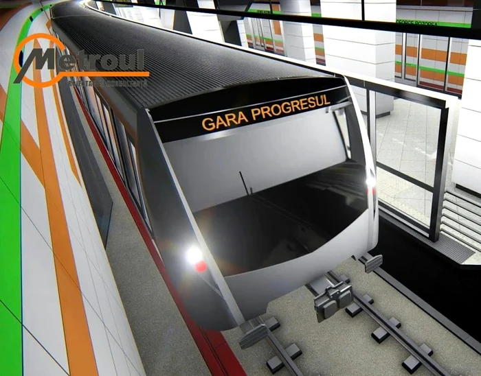 Tren de metrou pe care scrie Gara Progresul