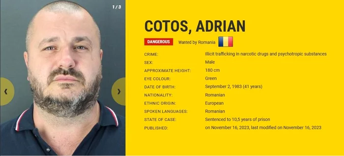 Adrian Cotoș a fugit din țară de peste un an FOTO Europol