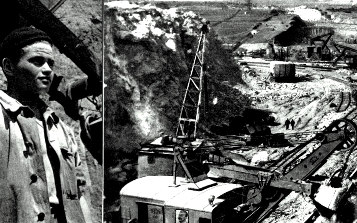 Lucrări la canalul Dunăre Marea Neagră. Sursa: revista Flacăra, anii '50