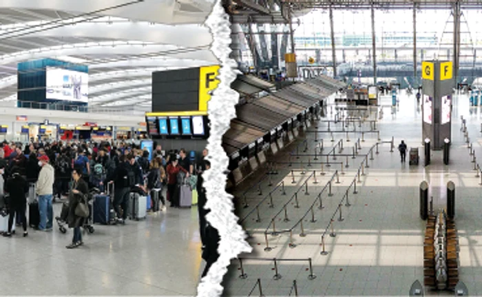 Aeroporturile altădată pline-ochi arată acum dezolant. Pandemia a redus dramatic numărul zborurilor, iar pierderile din acest sector sunt uriaşe