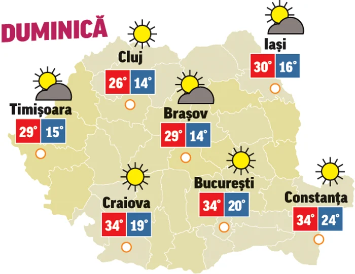 În ultima zi de weekend vremea va fi caldă, cu înnorări doar în zonele intracarpatice