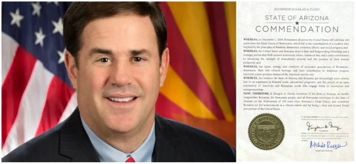 Proclamaţia de felicitare a fost emisă de către guvernatorul statului Arizona, Douglas Ducey