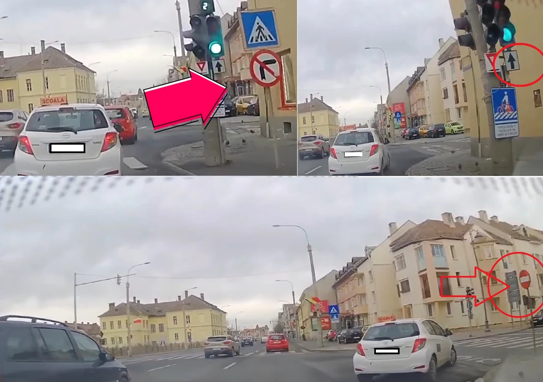 Manevră interzisă executată de o mașină a unei școli de șoferi în Sibiu Colaj capturi video Facebook
