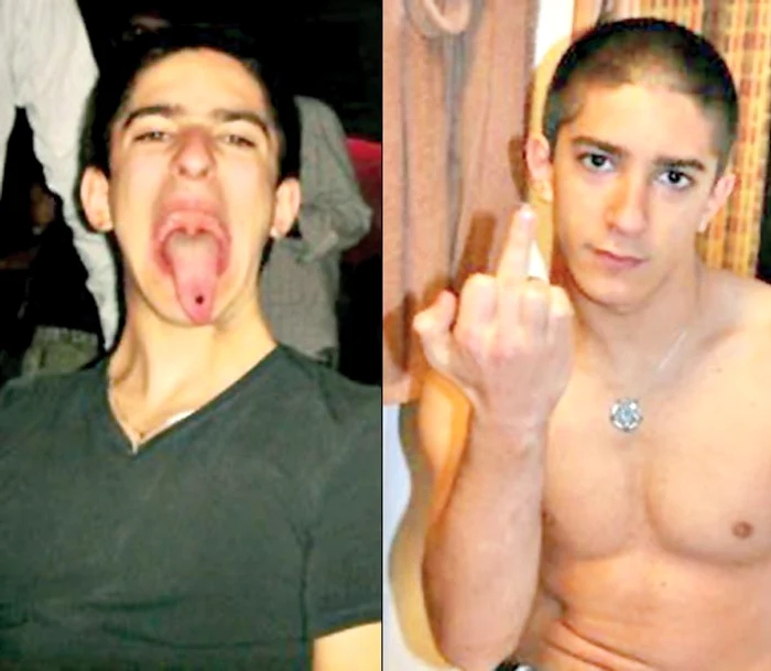 
    Fiul senatoarei se mândreşte cu cercelul din limbă şi  medalionul-pentagramă,  simbol satanist  