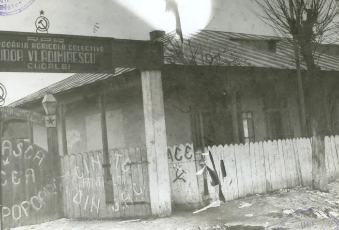 Sediul GAC „Tudor Vladimirescu” din Cudalbi, după revolta din 11 ianuarie 1958 Sursa foto: ACNSAS„