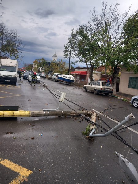 Vijelie la Constanța: zeci de copaci şi stâlpi de electricitate doborâţi, autoturisme avariate