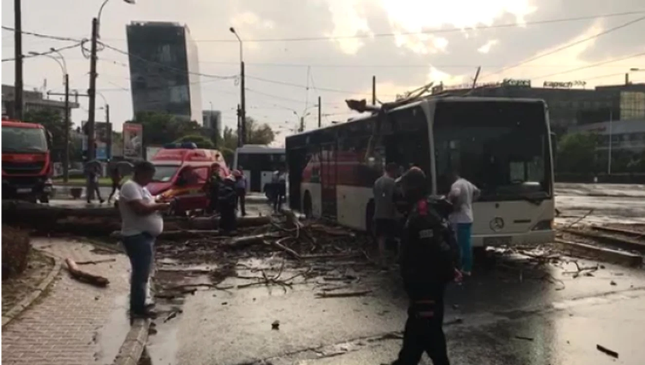 Un copac s-a prăbușit peste un autobuz cu pasageri în urma furtunii