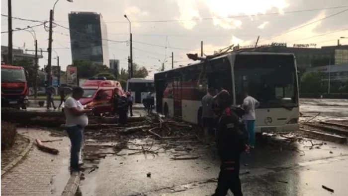 Un copac s-a prăbușit peste un autobuz cu pasageri în urma furtunii 