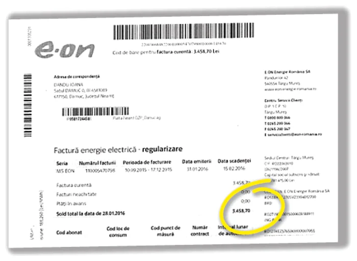 
    Așa arată factura primită de bătrână  