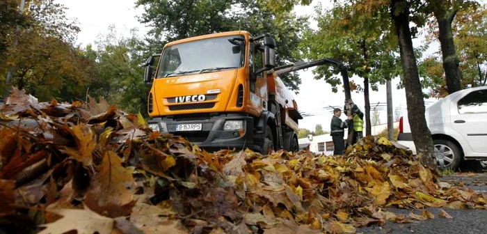 Sute de muncitori Romprest adună zilnic frunzele căzute pe străzile Capitalei FOTO Eduard Enea