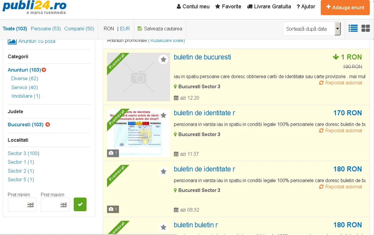 Anunțurile pentru buletine sunt date pe diverse site-uri, inclusiv pe publi24.ro