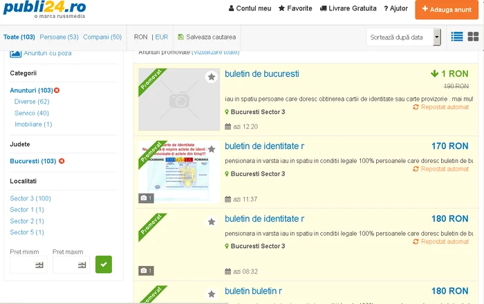 Anunțurile pentru buletine sunt date pe diverse site-uri, inclusiv pe publi24.ro